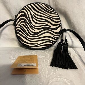 Patricia Nash Zebra Haircalf Collection round leather crossbody bag